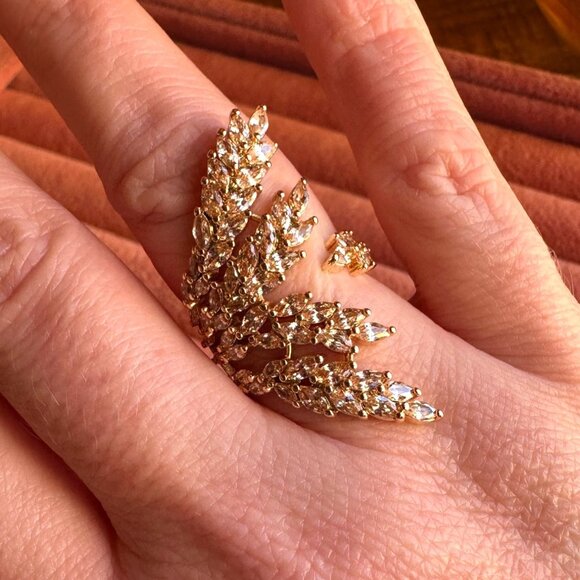 Statement Gold-Tone Champagne CZ Leaf Wrap Cocktail Ring By Park Lane Jewelry - Picture 3 of 10